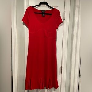 George Size M Red Stretchy Short Sleeve V Neck Ruffle Hem Pullover Mini Dress